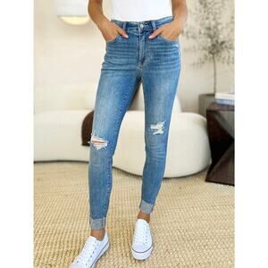 Judy Blue Mid Rise Distressed Cuffed Skinny Jeans NEW with Tags Size 9/29
